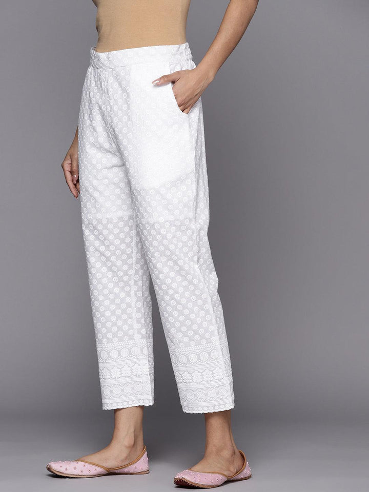 White Embroidered Cotton Trousers - ShopLibas