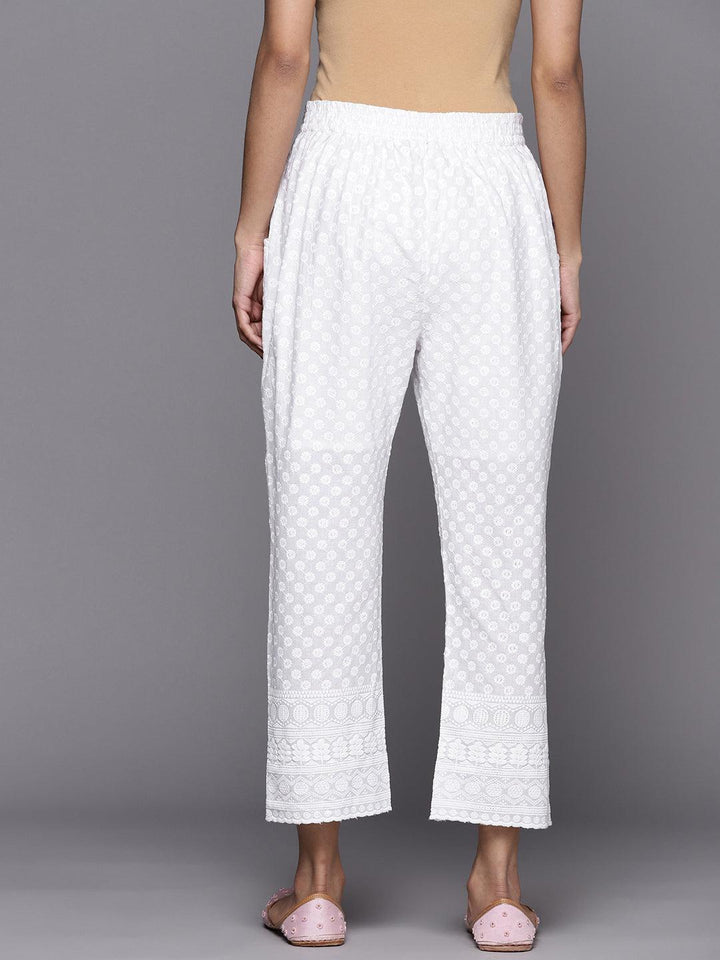 White Embroidered Cotton Trousers - ShopLibas