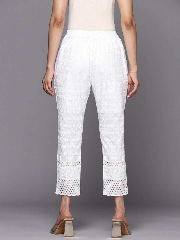 White Embroidered Cotton Trousers - ShopLibas