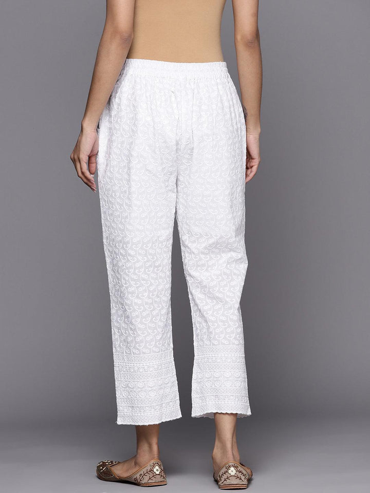 White Embroidered Cotton Trousers - ShopLibas