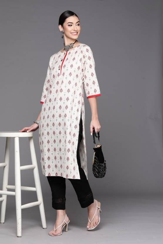 White Printed Cotton Kurta