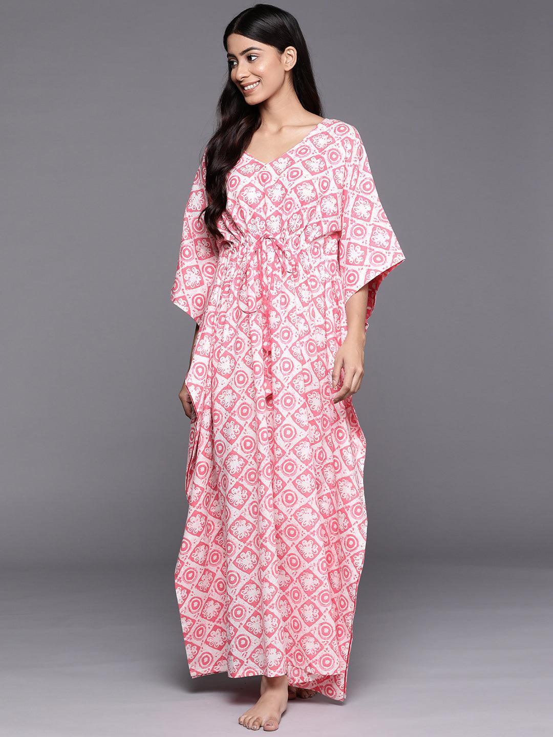 White Printed Cotton Night Dress - ShopLibas