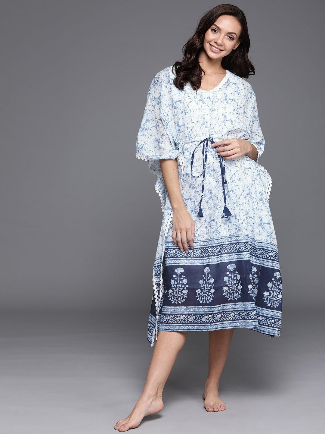 White Printed Cotton Nightdress - ShopLibas