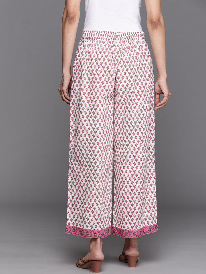 White Printed Cotton Palazzos - ShopLibas