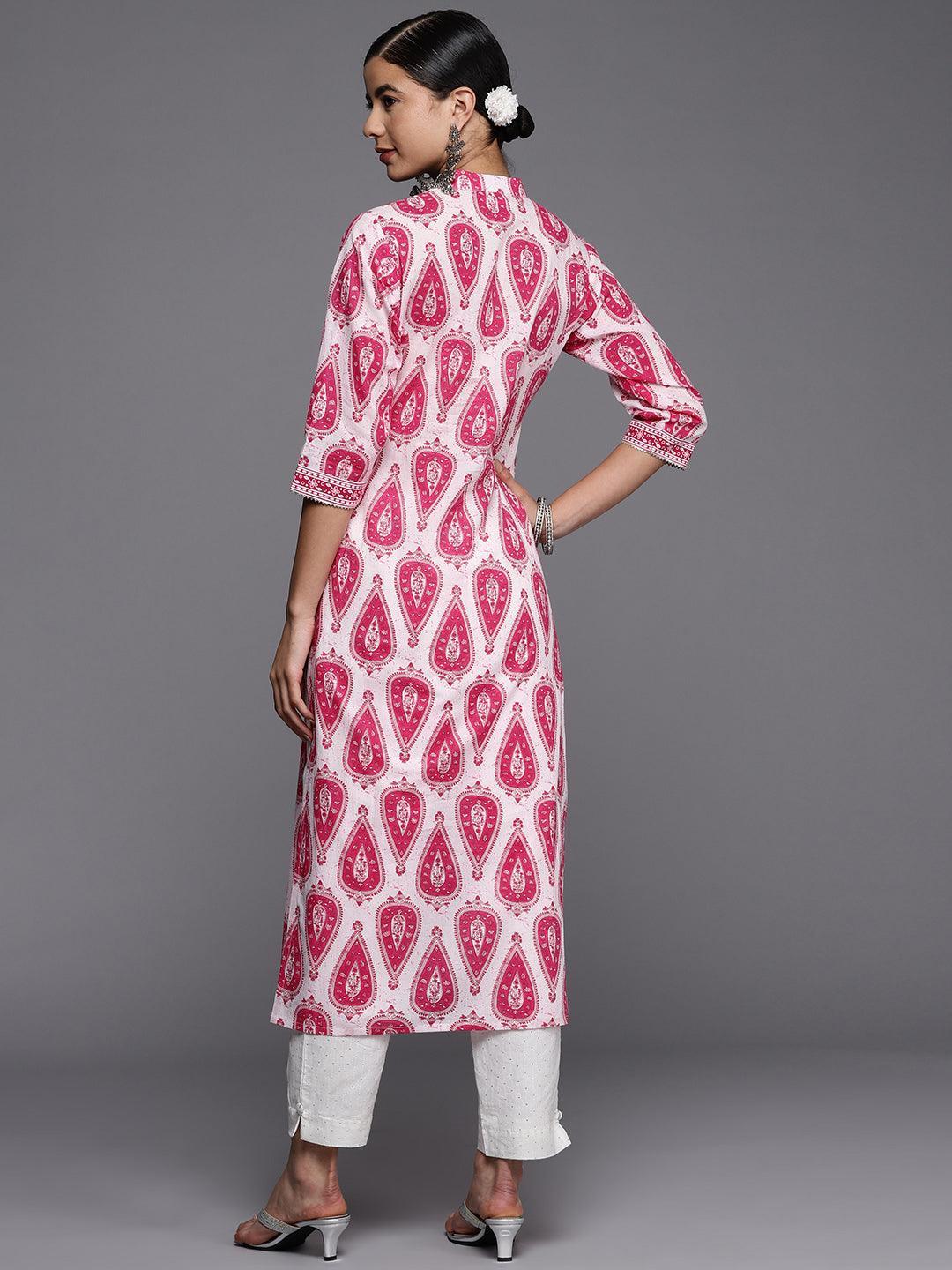 White Printed Cotton Straight Kurta