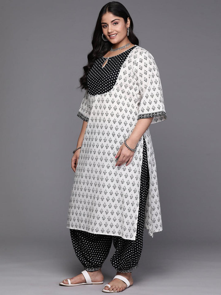 Black Yoke Design Cotton Straight Kurta With Trousers & Dupatta - Libas