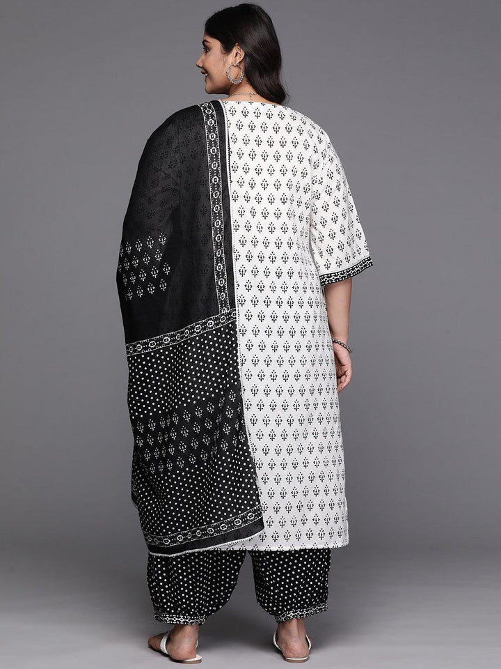 Black Yoke Design Cotton Straight Kurta With Trousers & Dupatta - Libas