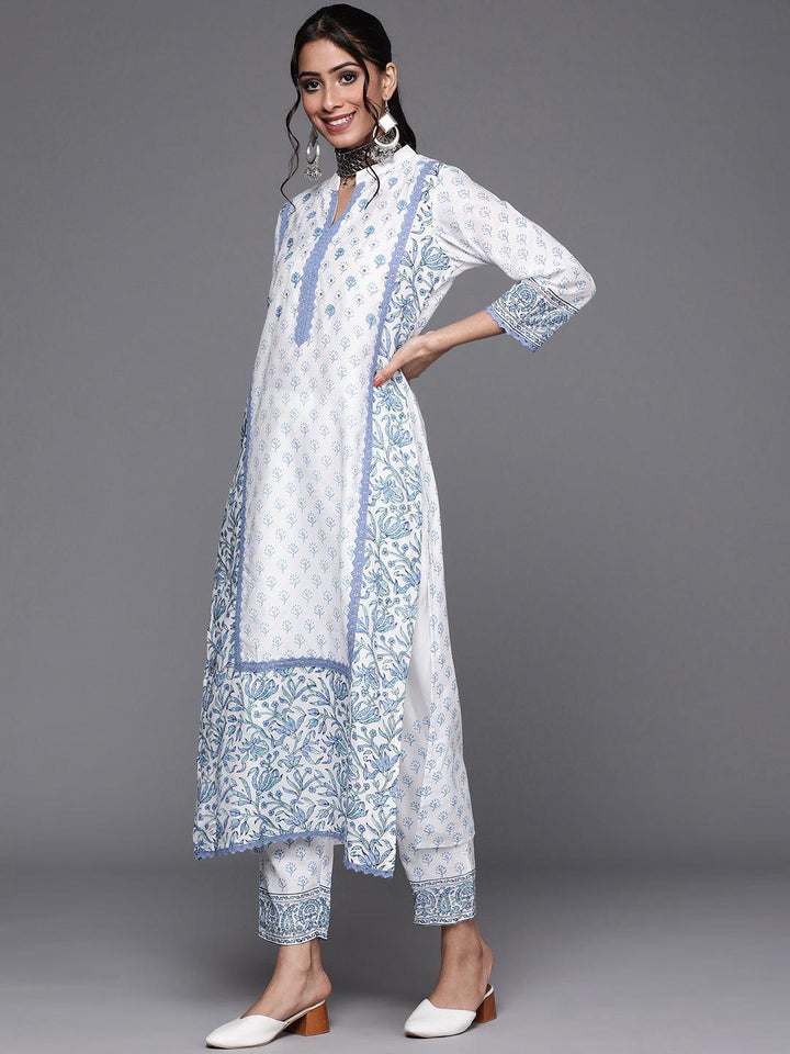 White Printed Silk Suit Set - ShopLibas