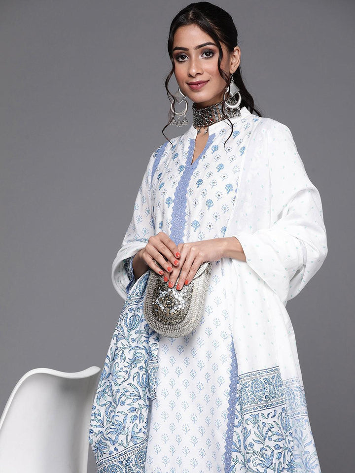 White Printed Silk Suit Set - ShopLibas