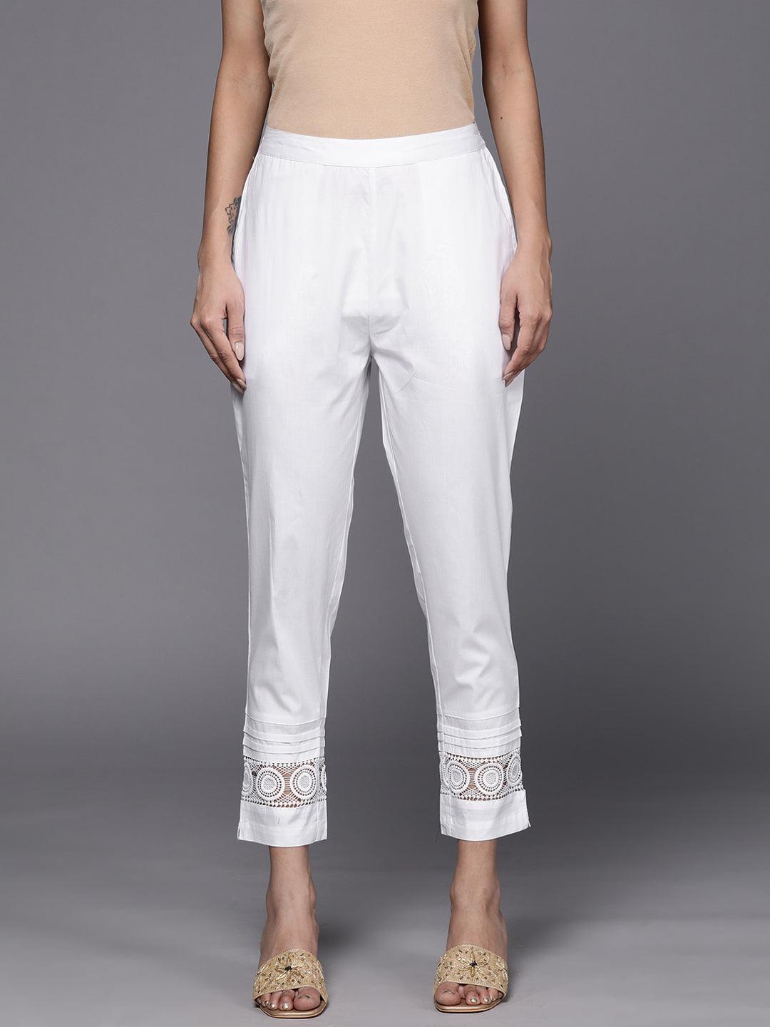 White Solid Cotton Trousers - ShopLibas