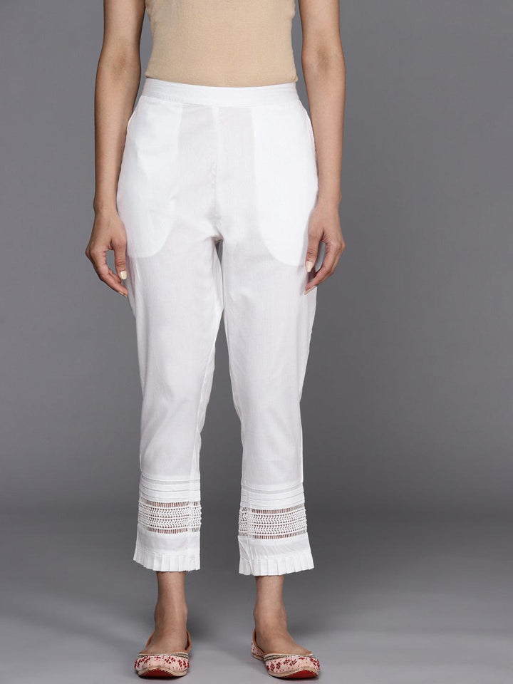 White Solid Cotton Trousers - ShopLibas