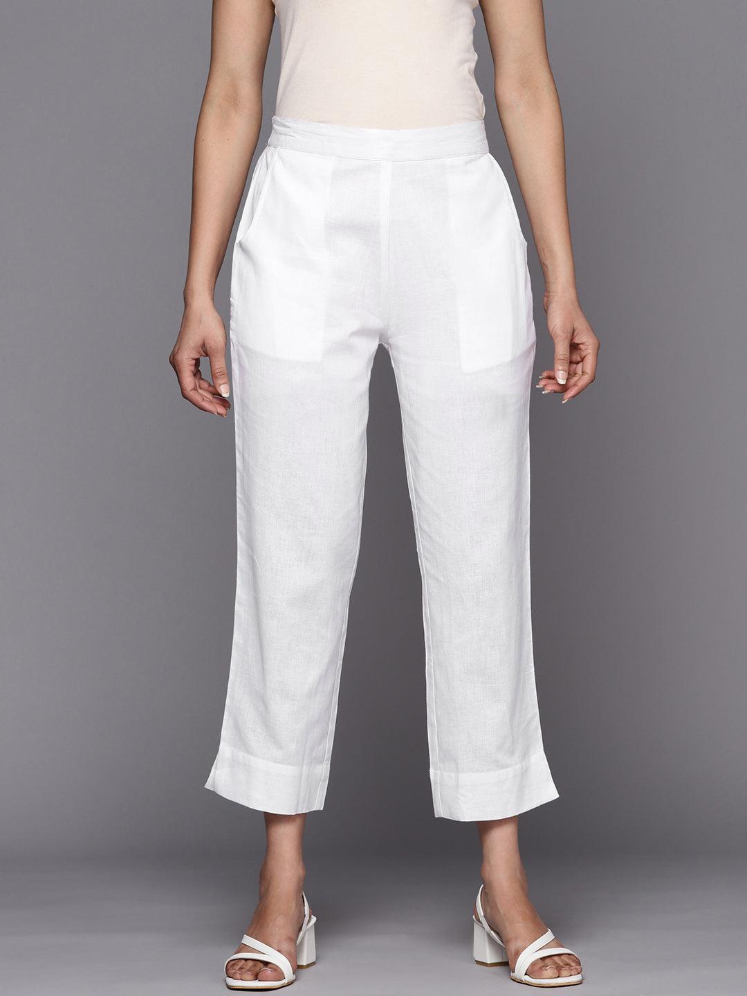 White Solid Cotton Trousers