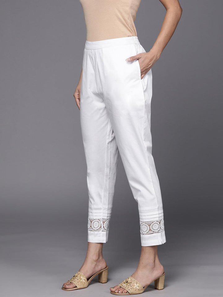 White Solid Cotton Trousers - ShopLibas