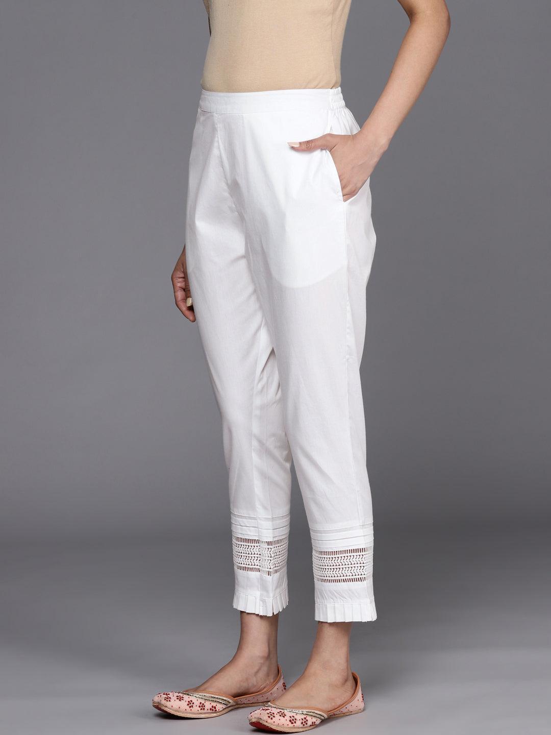 White Solid Cotton Trousers - ShopLibas