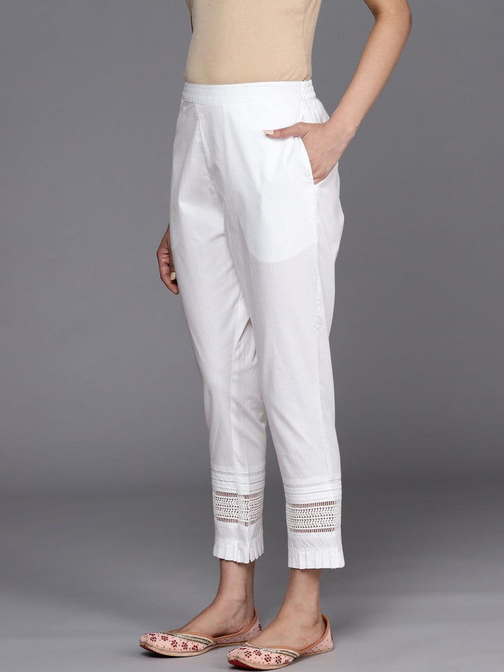 White Solid Cotton Trousers - ShopLibas