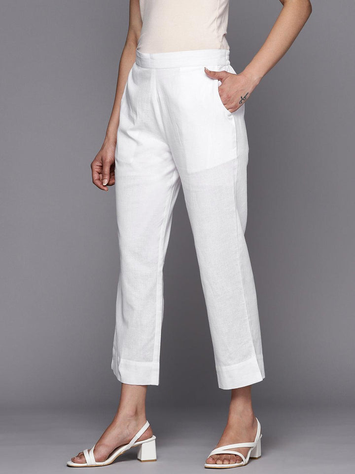 White Solid Cotton Trousers - ShopLibas