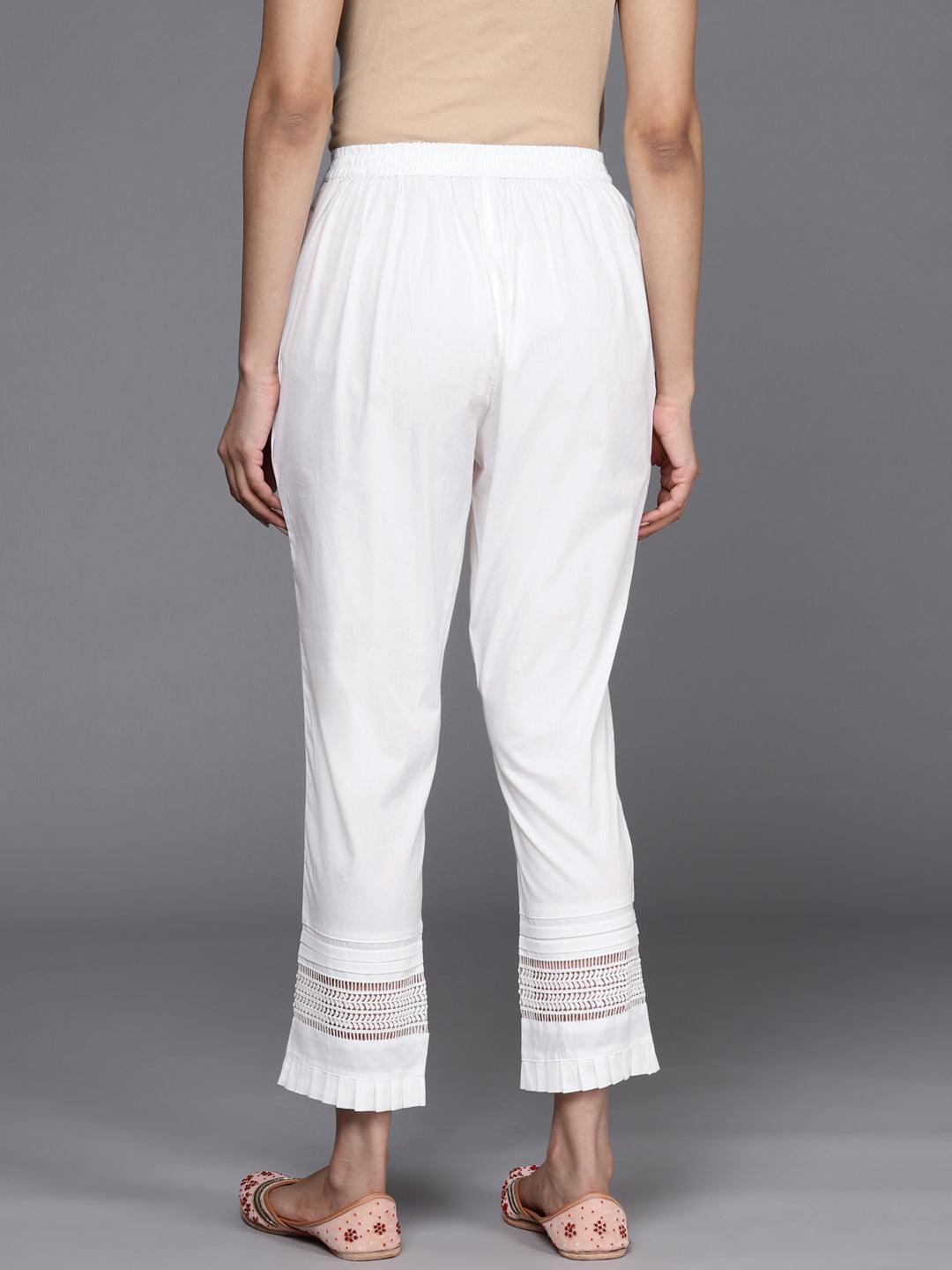 White Solid Cotton Trousers - ShopLibas