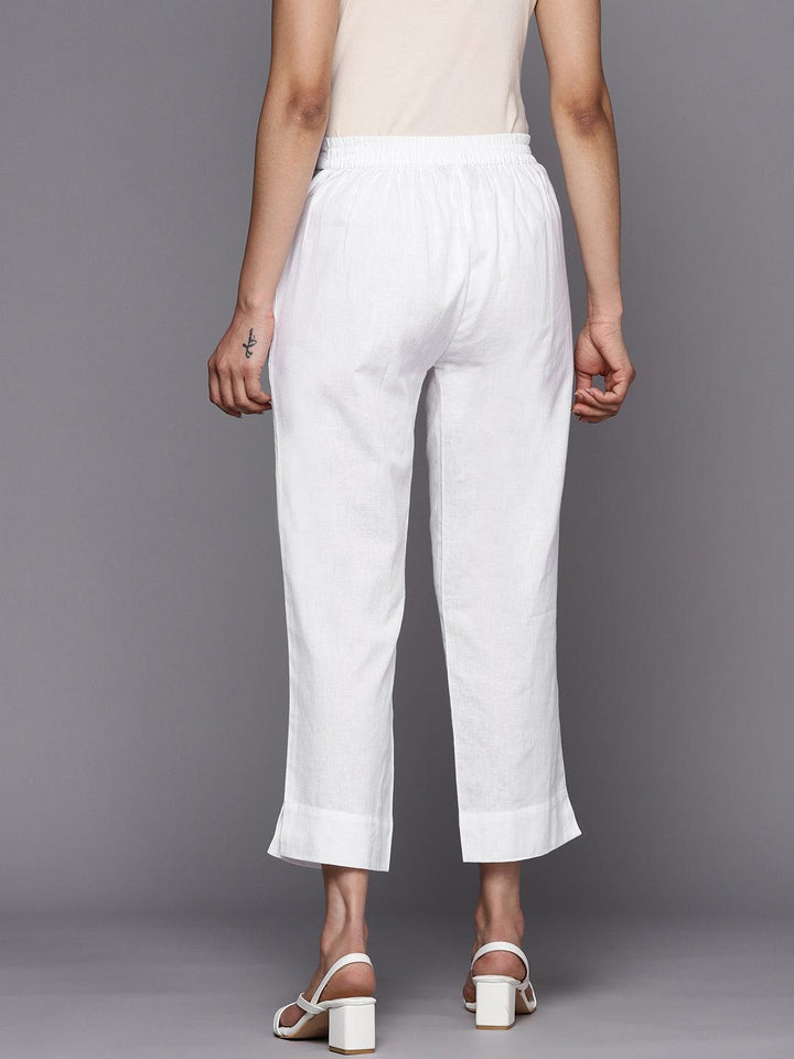 White Solid Cotton Trousers - ShopLibas