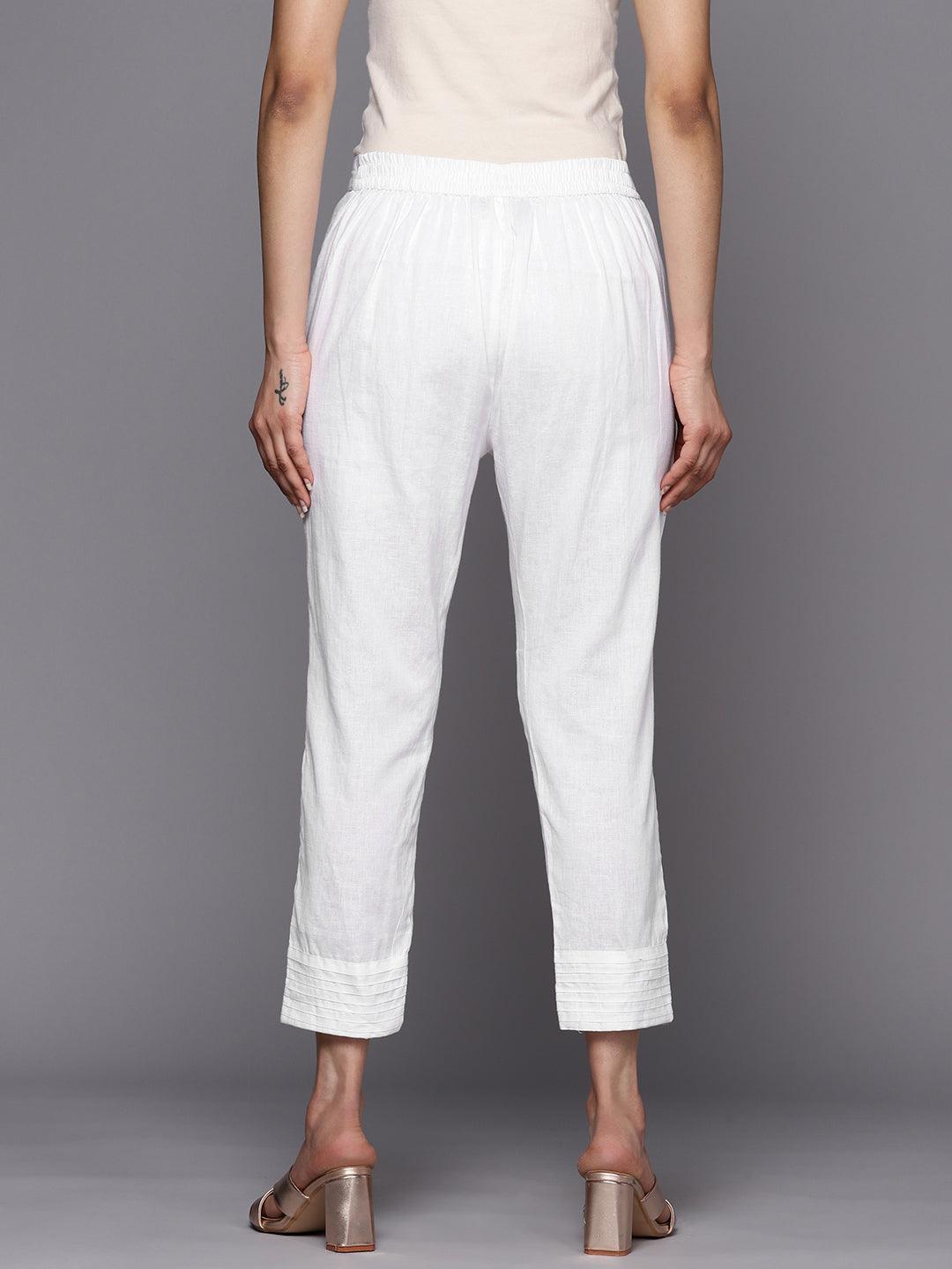 White Solid Cotton Trousers