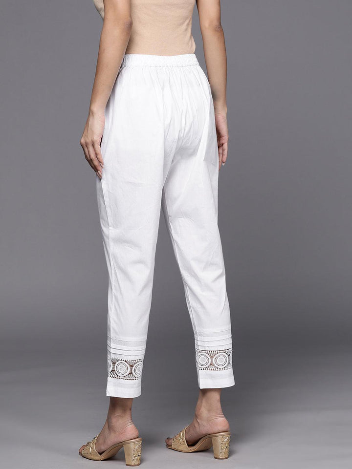 White Solid Cotton Trousers - ShopLibas