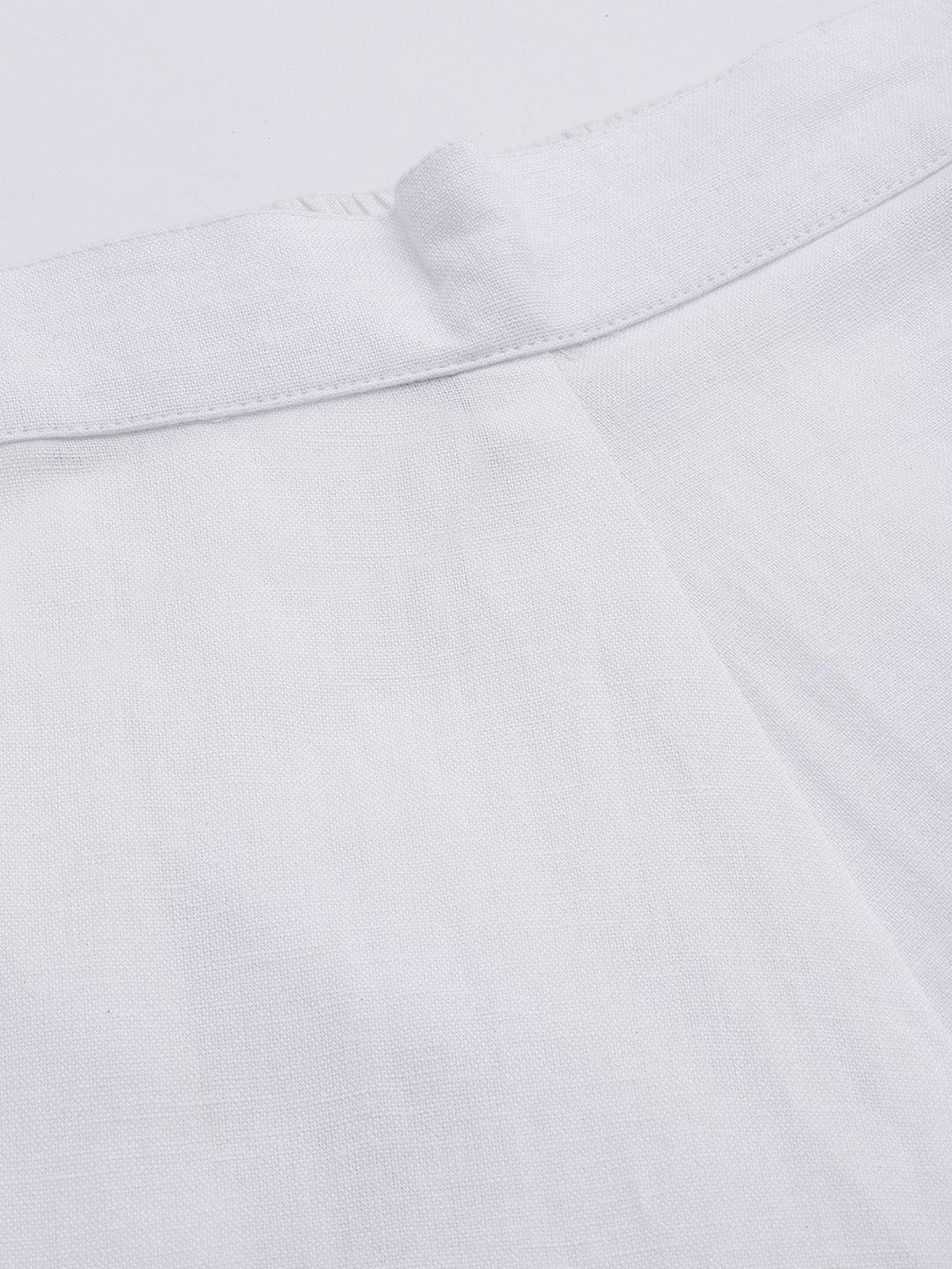 White Solid Cotton Trousers