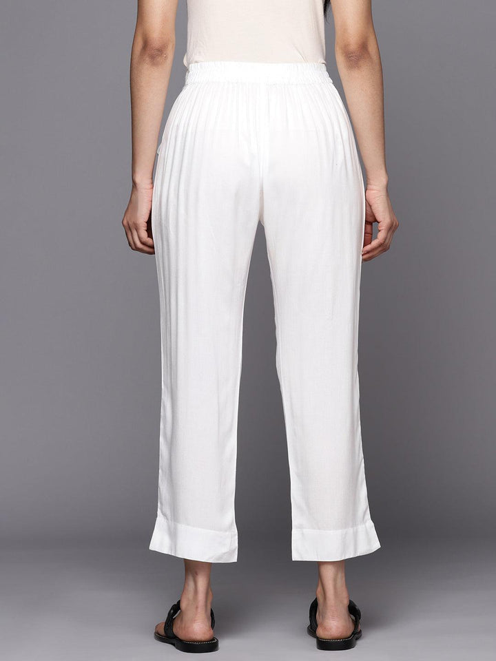 White Solid Viscose Rayon Trousers - ShopLibas