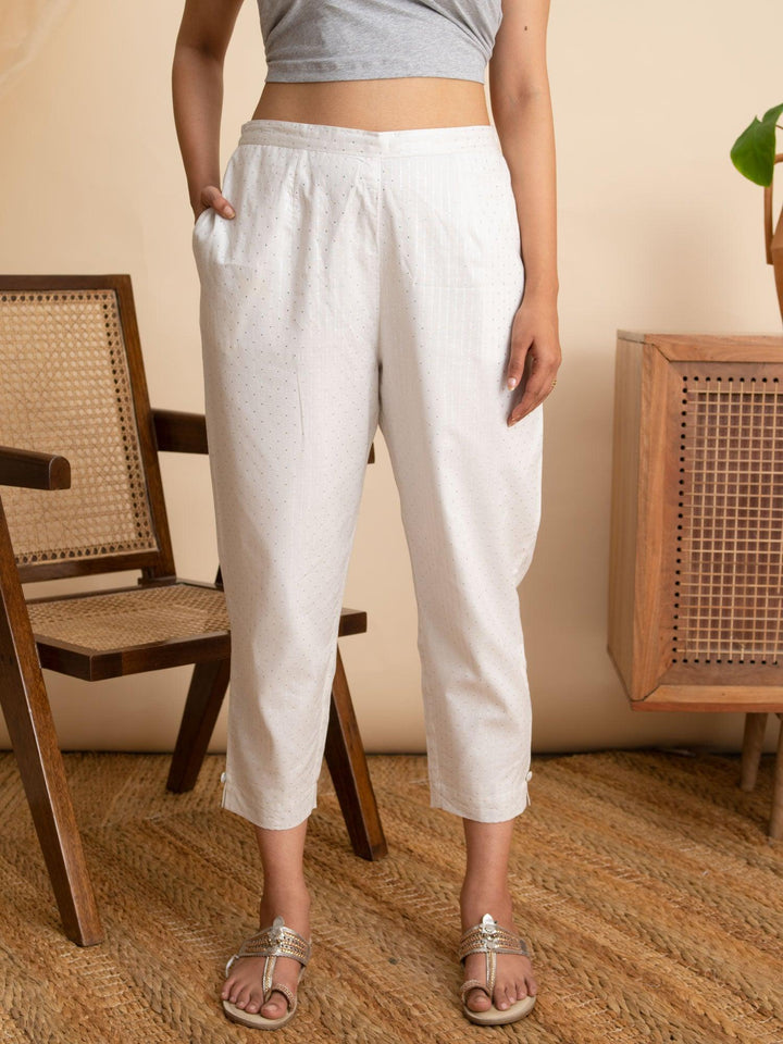 White Striped Cotton Trousers - Libas