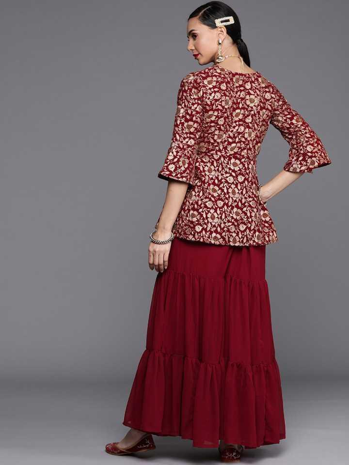 Maroon Embroidered Georgette Kurta Set