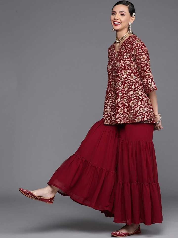 Maroon Embroidered Georgette Kurta Set