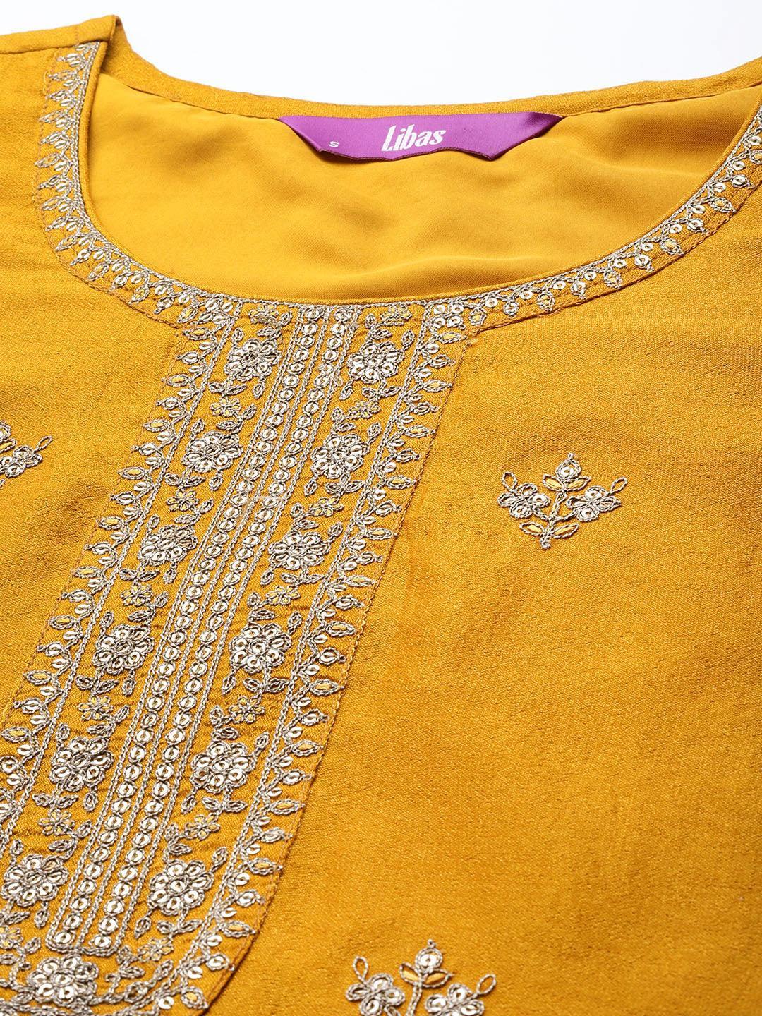 Yellow Embellished Silk Kurta