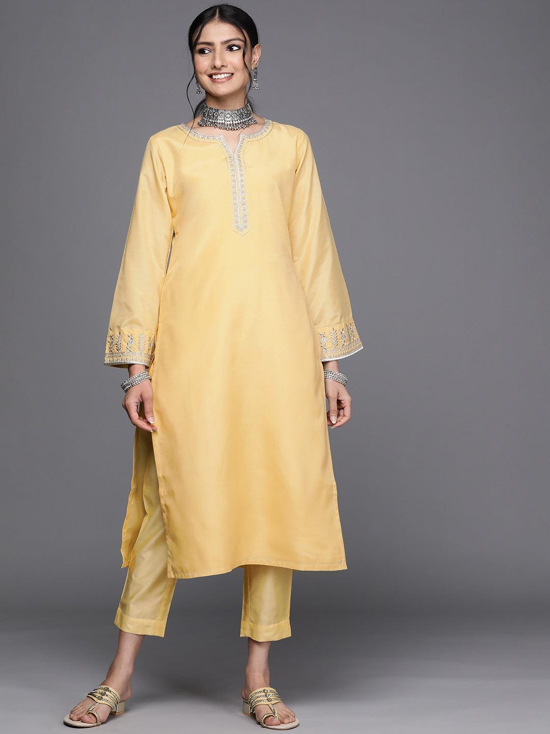 Yellow Embroidered Chanderi Silk Kurta