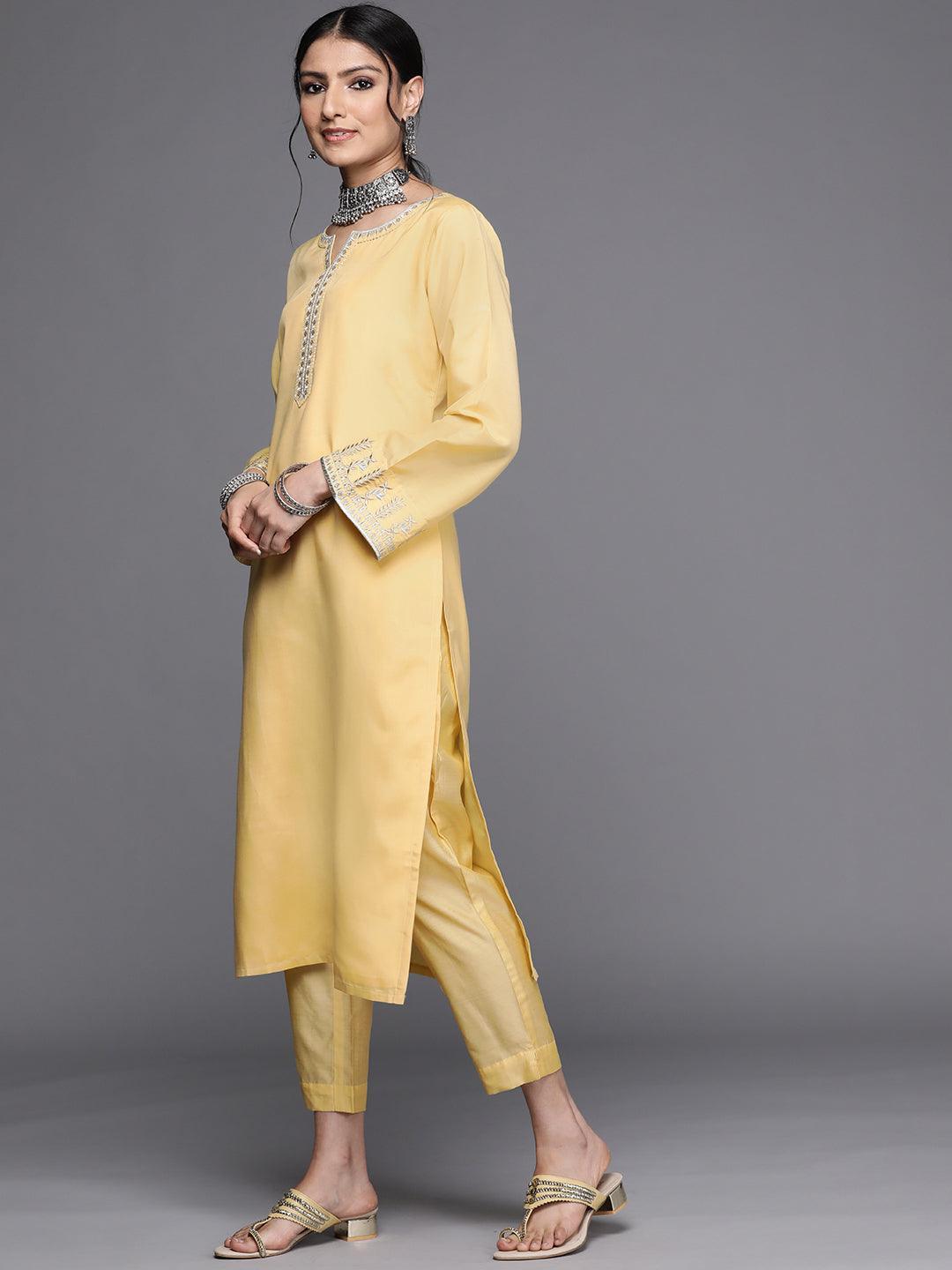 Yellow Embroidered Chanderi Silk Kurta