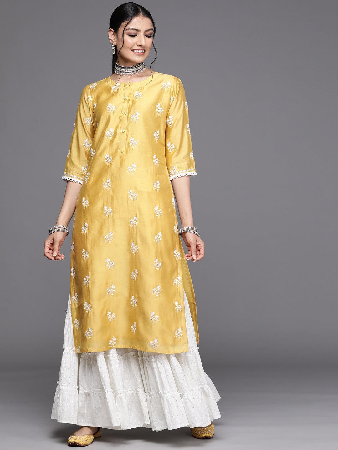 Yellow Embroidered Chanderi Silk Kurta