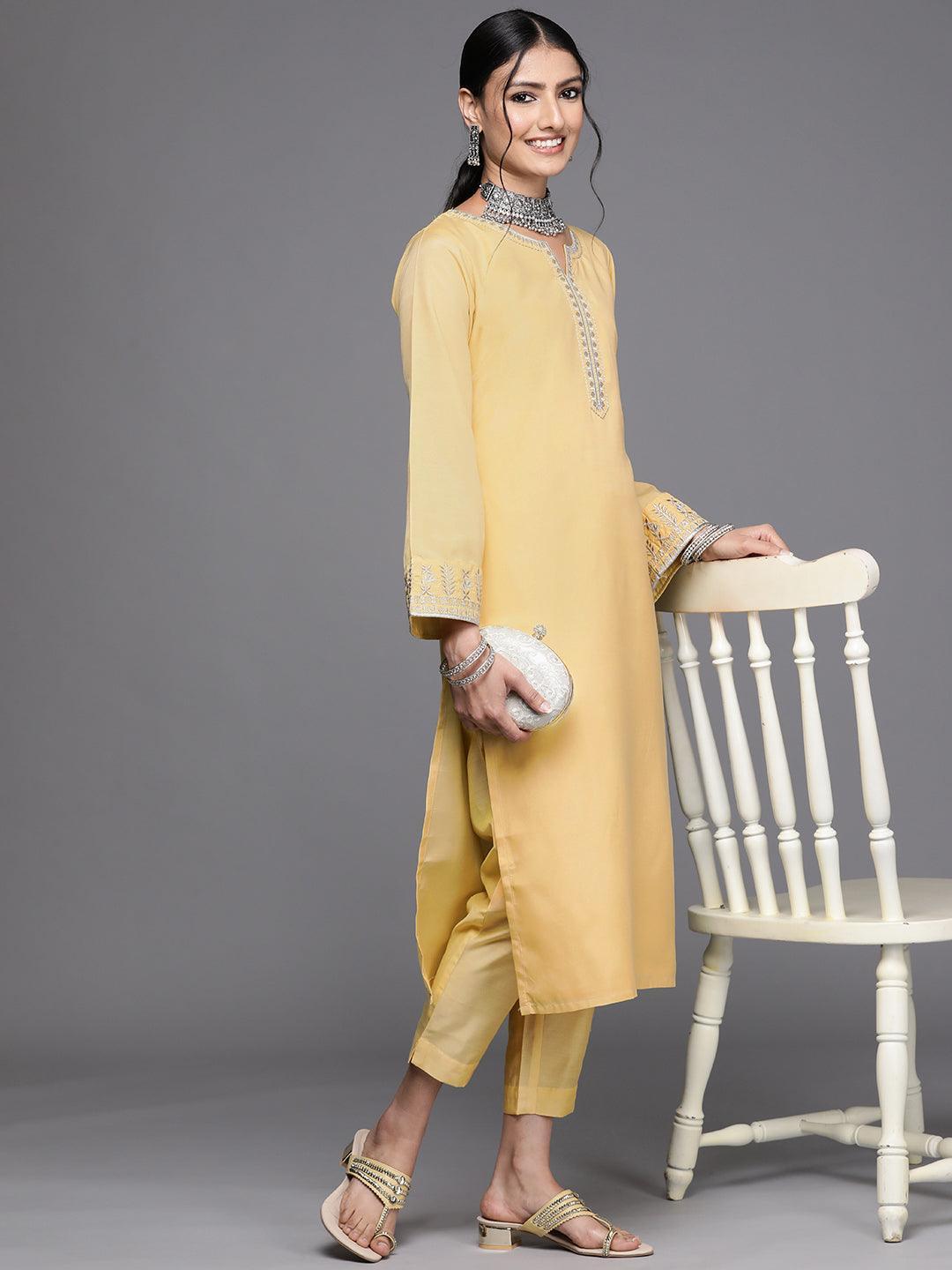 Yellow Embroidered Chanderi Silk Kurta