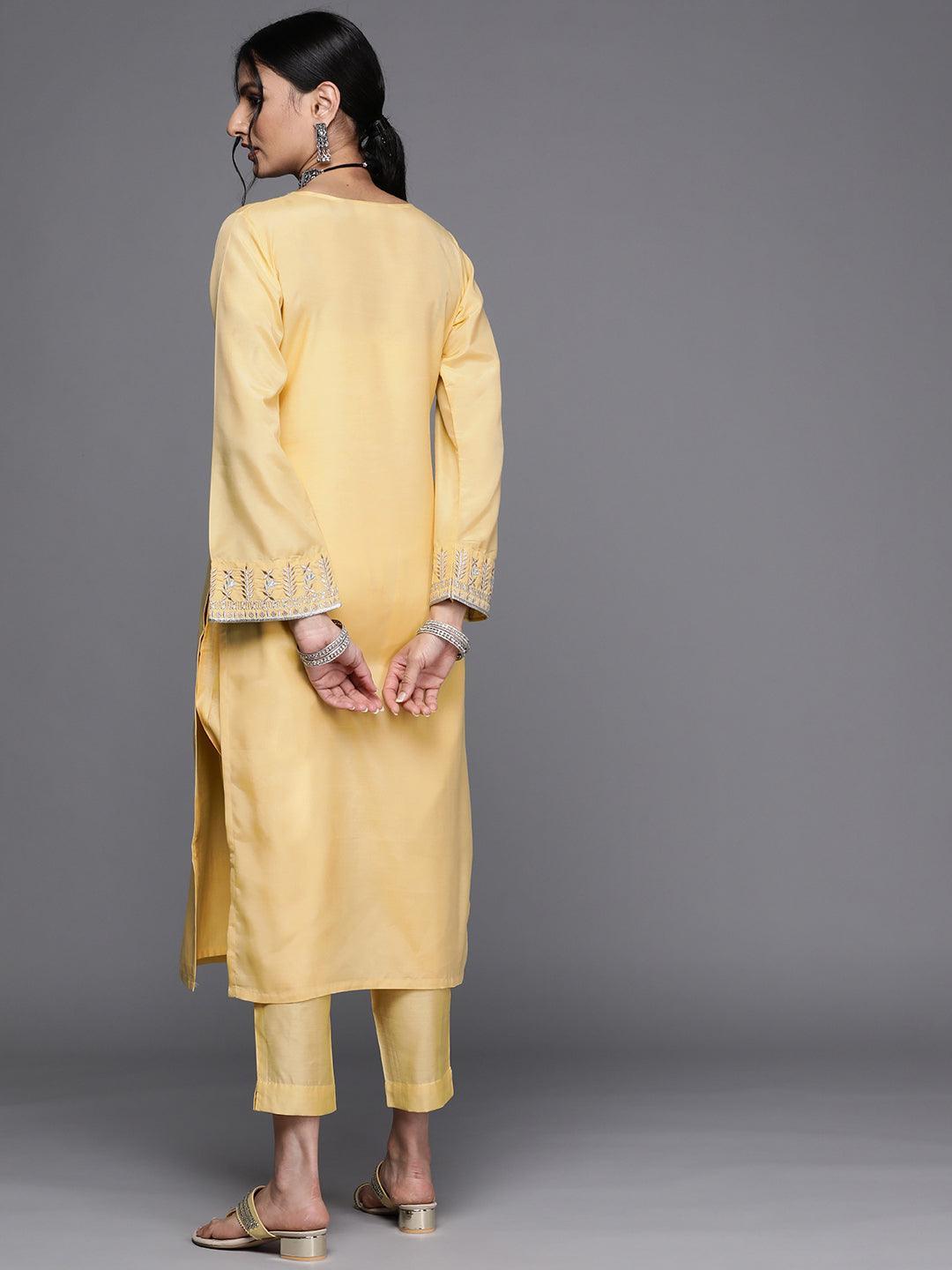 Yellow Embroidered Chanderi Silk Kurta