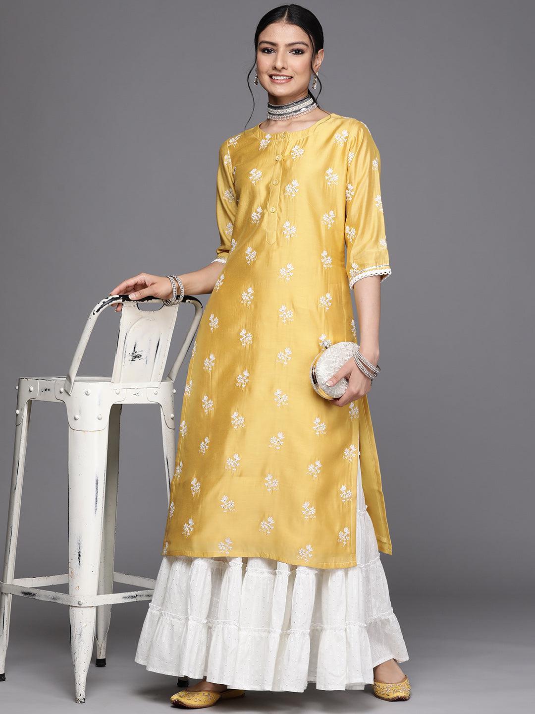 Yellow Embroidered Chanderi Silk Kurta