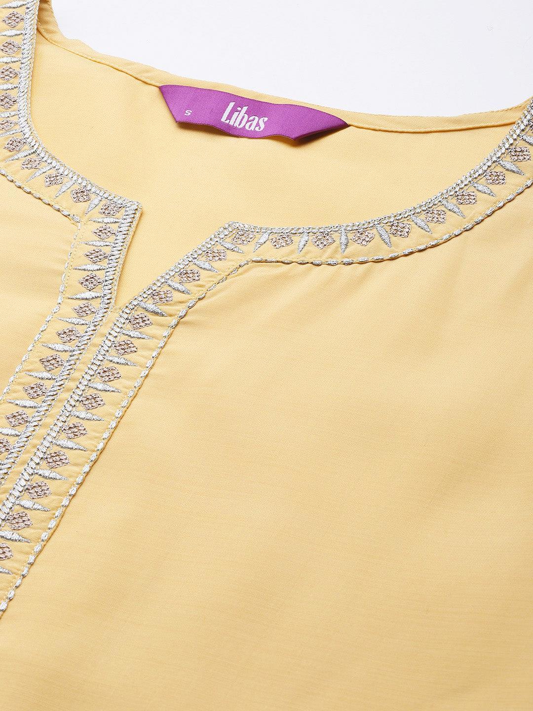 Yellow Embroidered Chanderi Silk Kurta