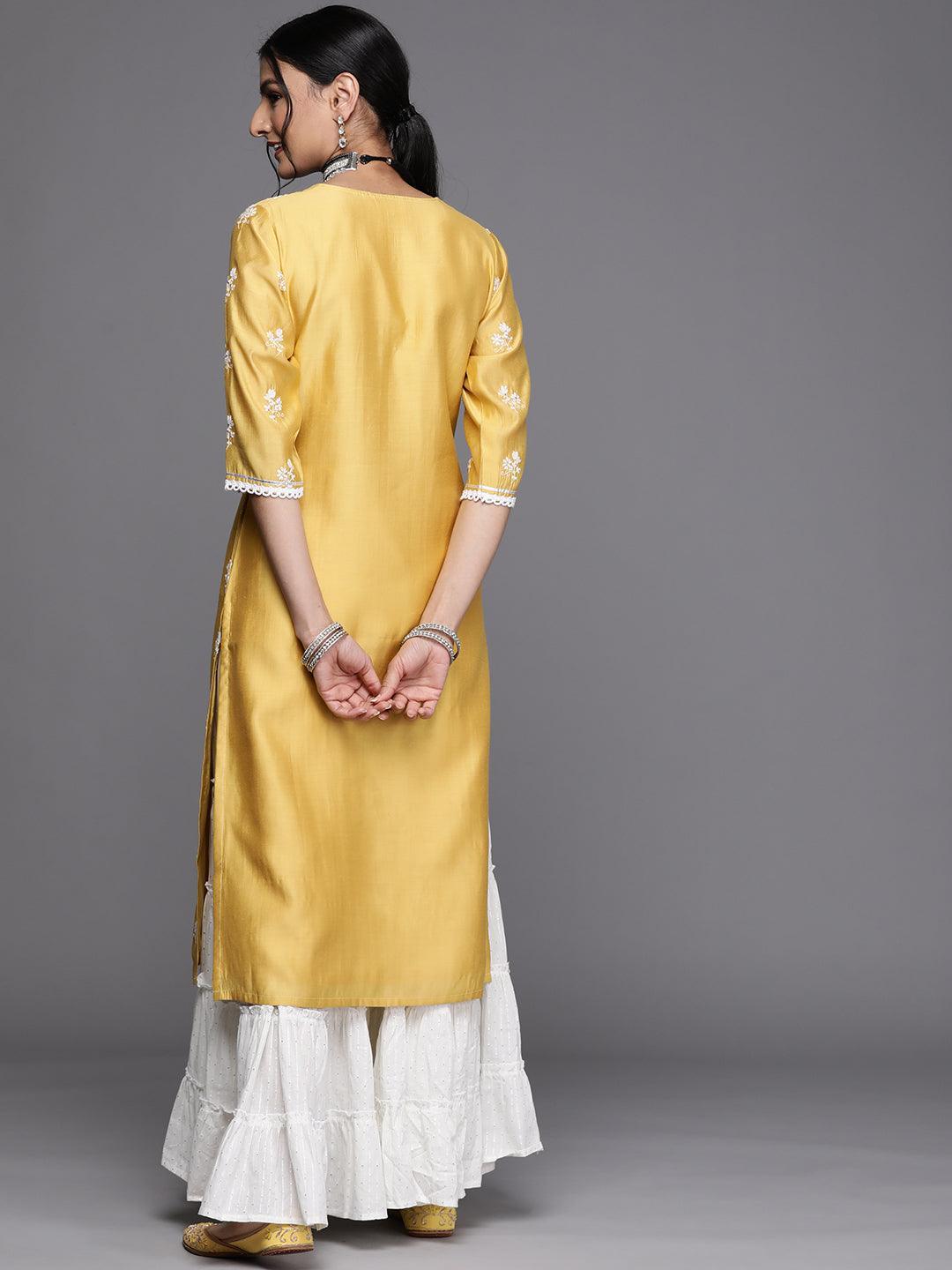 Yellow Embroidered Chanderi Silk Kurta