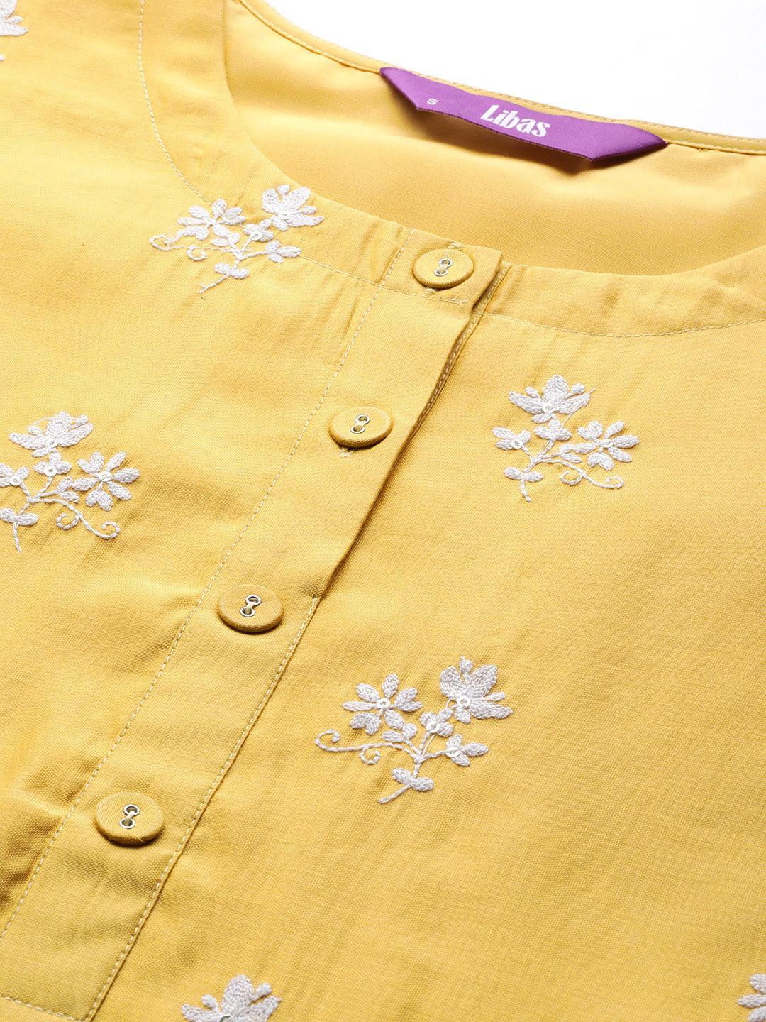 Yellow Embroidered Chanderi Silk Kurta