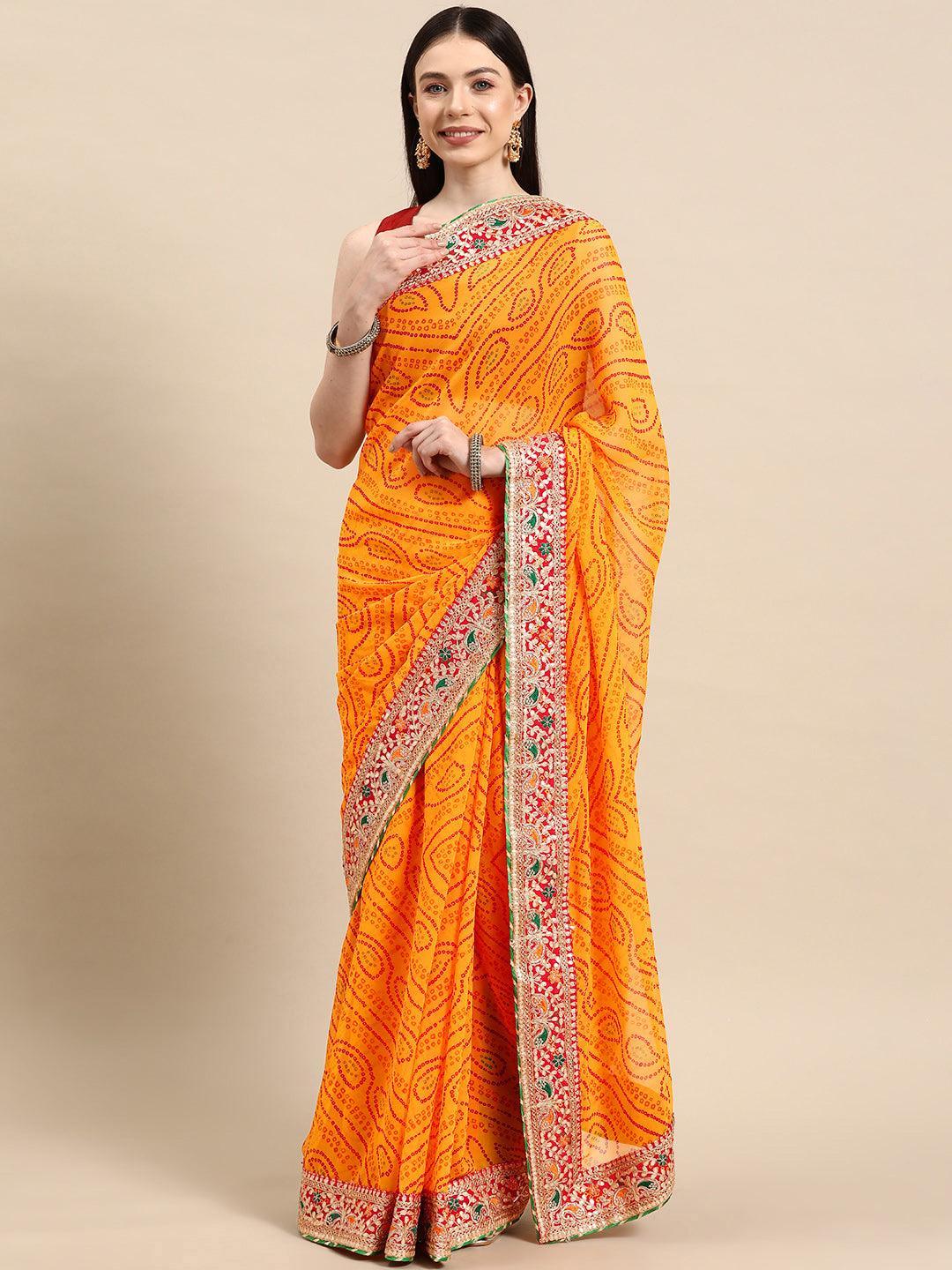 Yellow Embroidered Georgette Saree