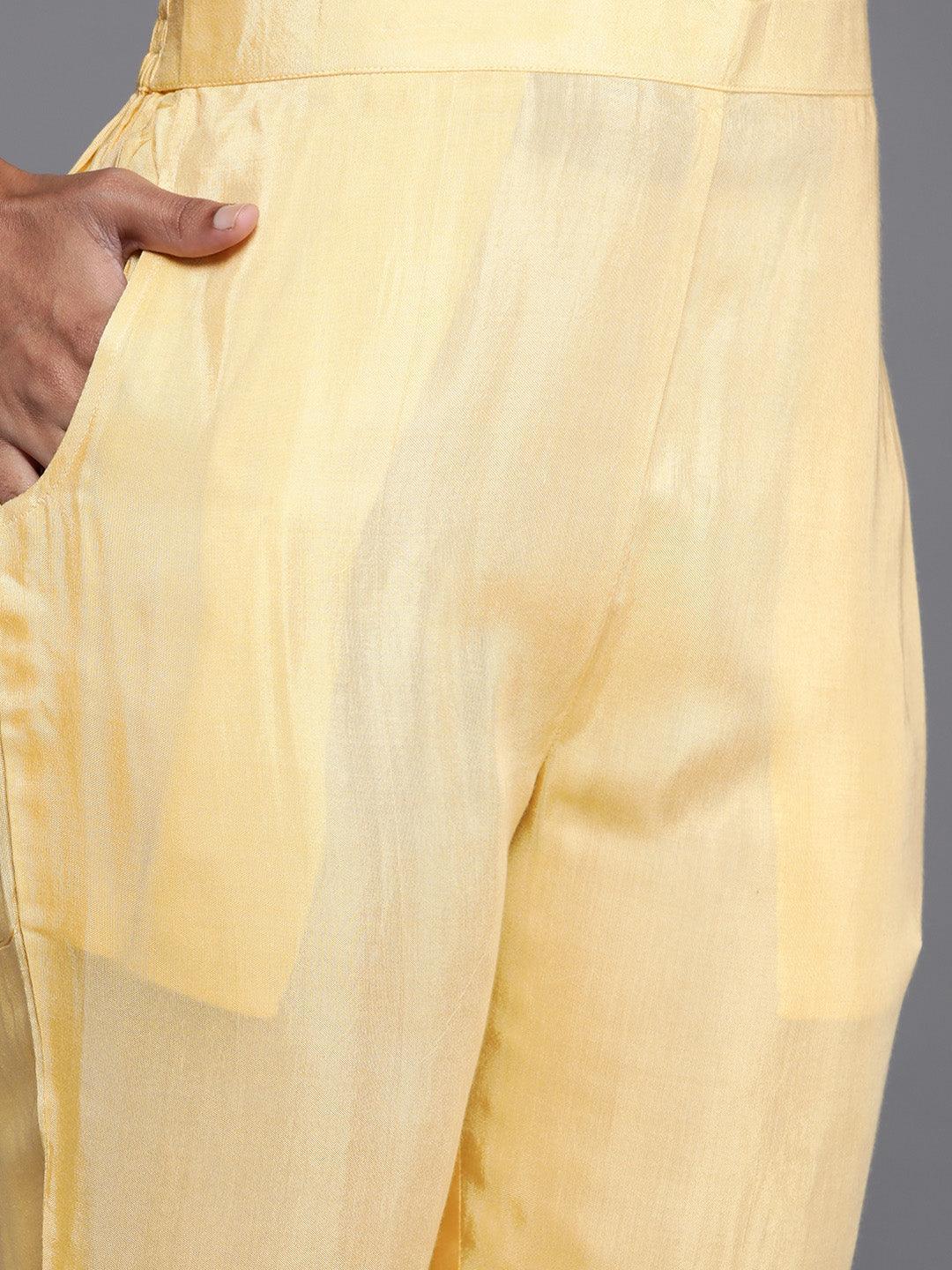 Yellow Embroidered Georgette Straight Kurta With Trousers & Dupatta