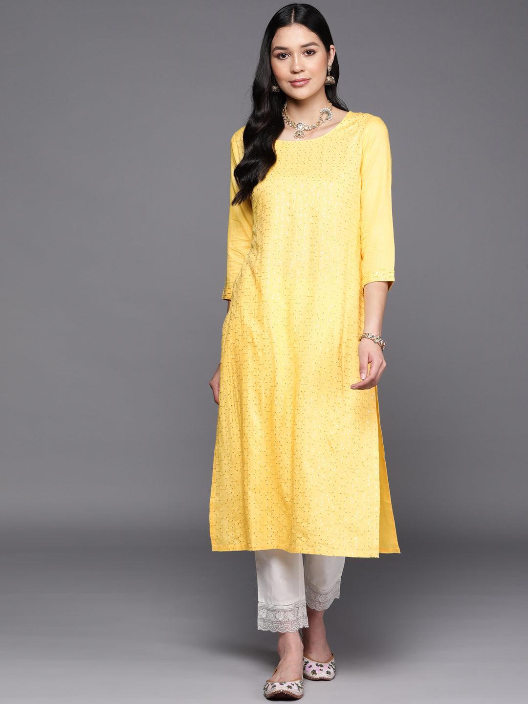 Yellow Embroidered Rayon Straight Kurta