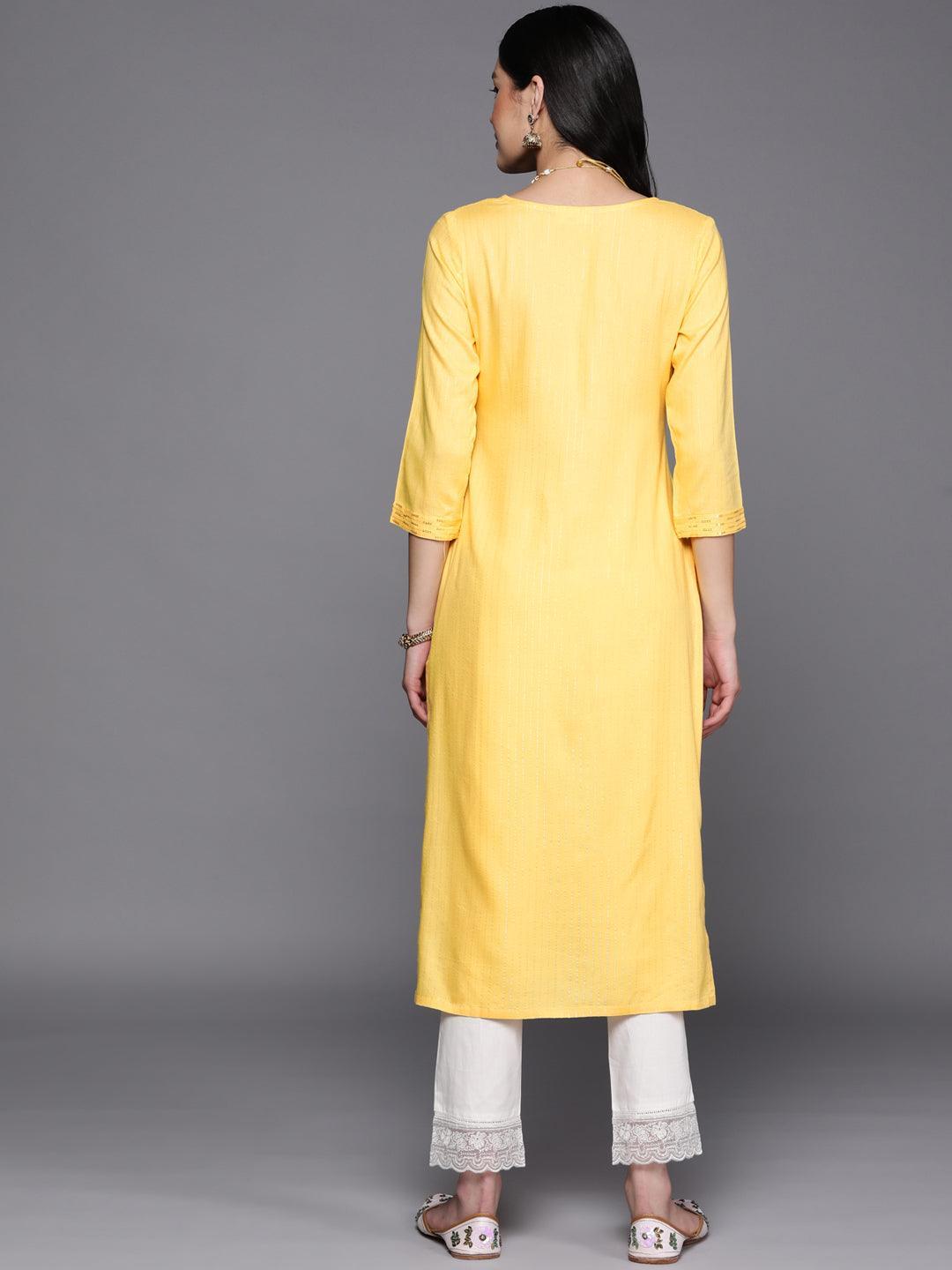 Yellow Embroidered Rayon Straight Kurta