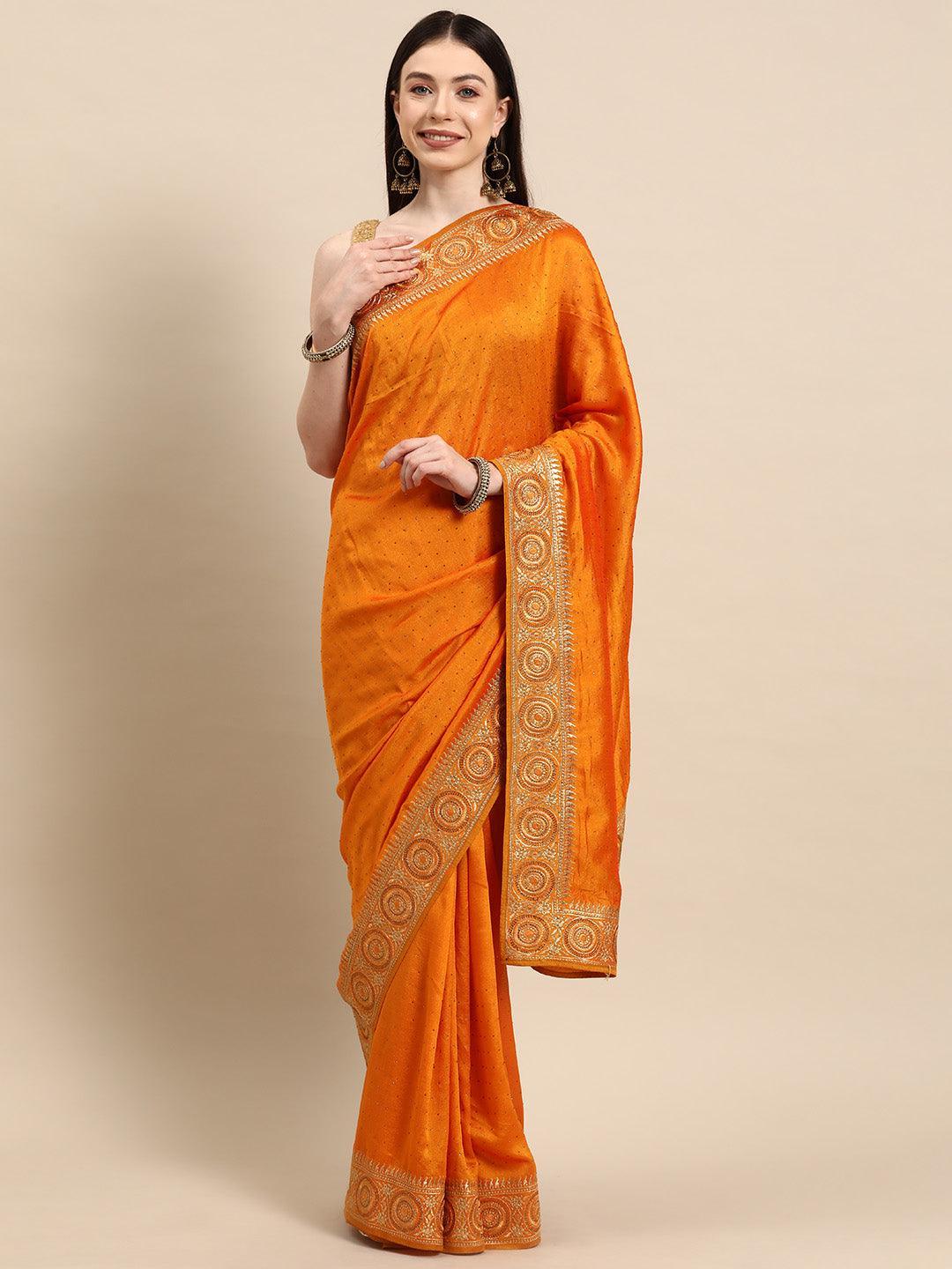 Yellow Embroidered Silk Blend Saree