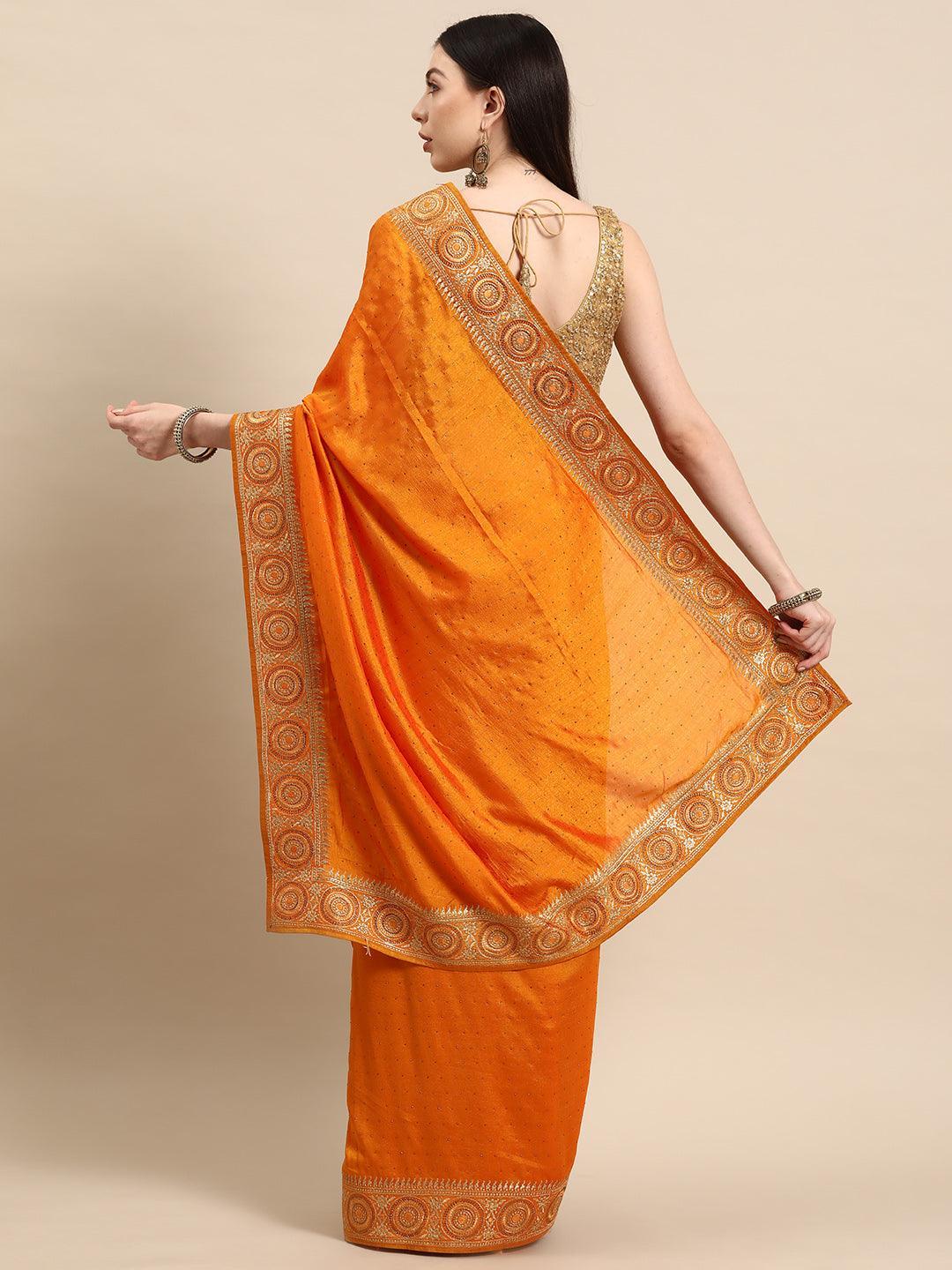 Yellow Embroidered Silk Blend Saree