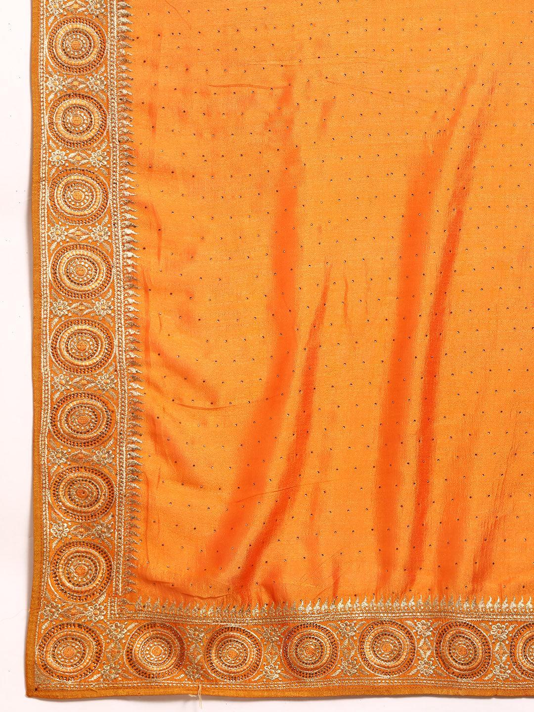 Yellow Embroidered Silk Blend Saree