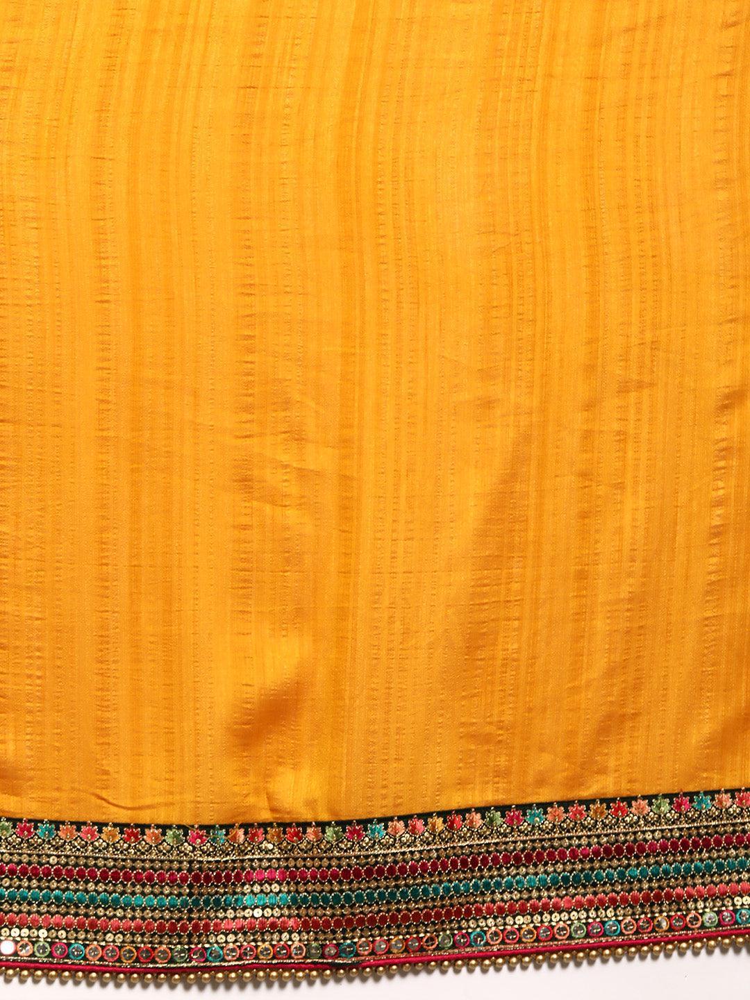 Yellow Embroidered Silk Blend Saree