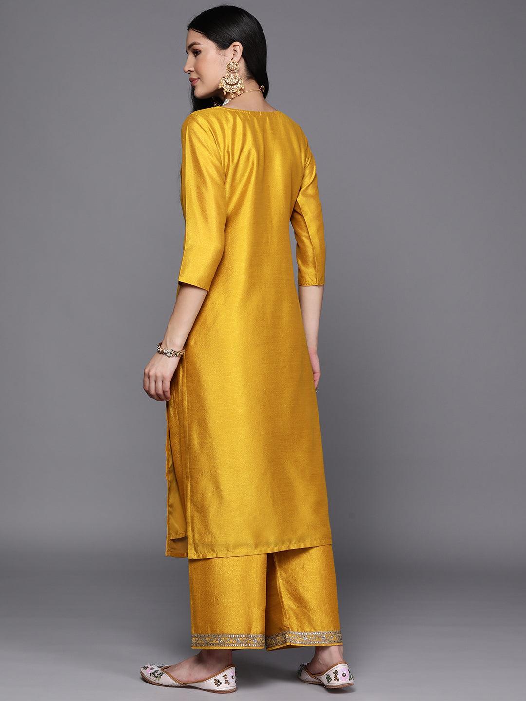 Yellow Embroidered Silk Straight Kurta