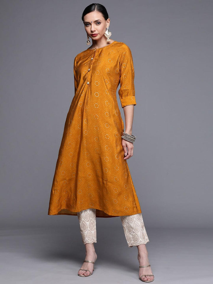 Yellow Printed Chanderi Silk Kurta - Libas