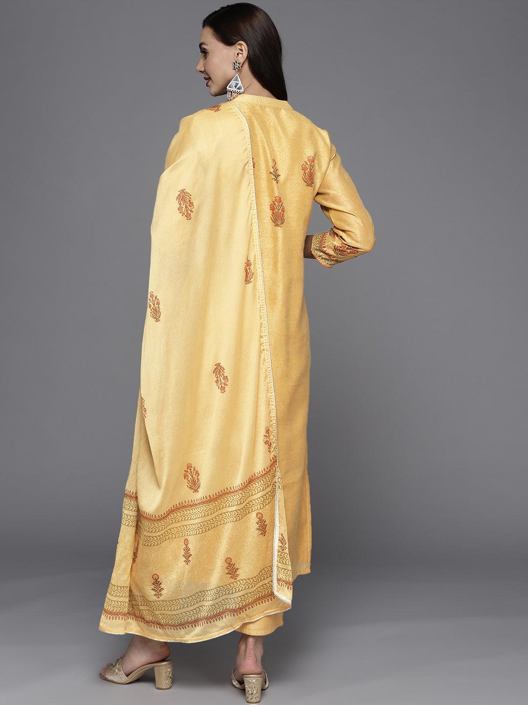 Yellow Printed Chanderi Silk Suit Set